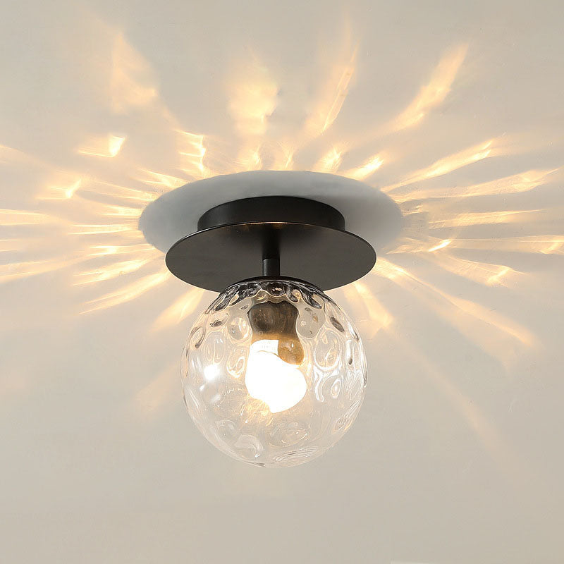 Contemporary Scandinavian Round Ball Iron Hydrographic Glass 1-Light Semi-Flush Mount Ceiling Light For Living Room