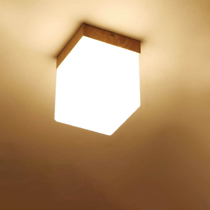 Luz de techo semiempotrada de 1 luz cuadrada circular de madera minimalista nórdica moderna 