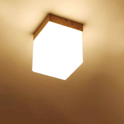 Modern Nordic Minimalist Wood Circular Square 1-Light Semi-Flush Mount Ceiling Light