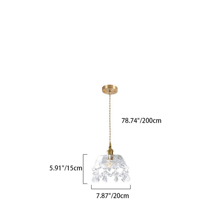 Moderne Art Deco Messing Rahmen Kristall Runde Glas Schatten 1-Licht Pendelleuchte für Wohnzimmer 