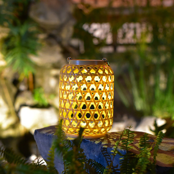 Lanterne solaire étanche créative contemporaine en plastique tissé LED portable pour lumière extérieure de jardin 