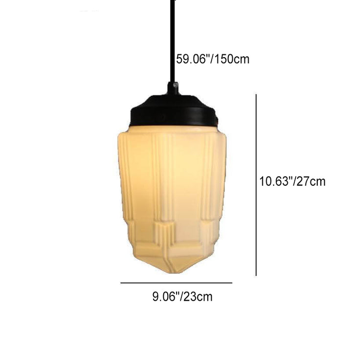 Traditional European White Hardware Glass Geometric Jar 1-Light Pendant Light For Living Room