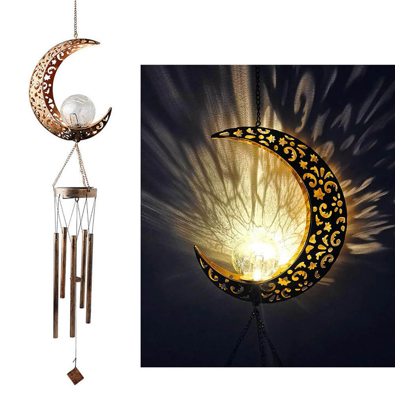 Modern Art Deco Solar Sun Star Wind Chime Iron Glass LED Outdoor Light For Garden