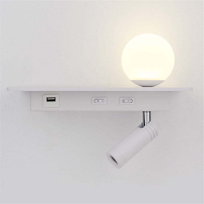 Modern Black White Solid Color With USB Socket Iron LED Spotlight Wall Sconce Lamp