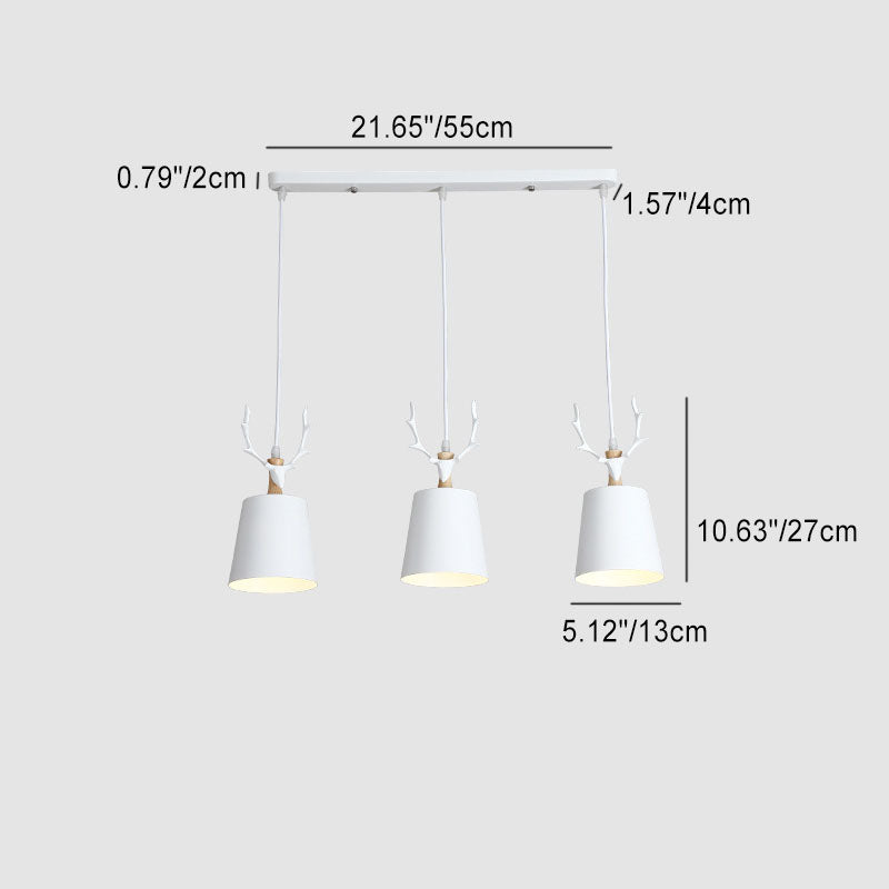 Contemporary Nordic Antler Iron Cylinder Shade Wood 1/3-Light Island Light Chandelier For Living Room