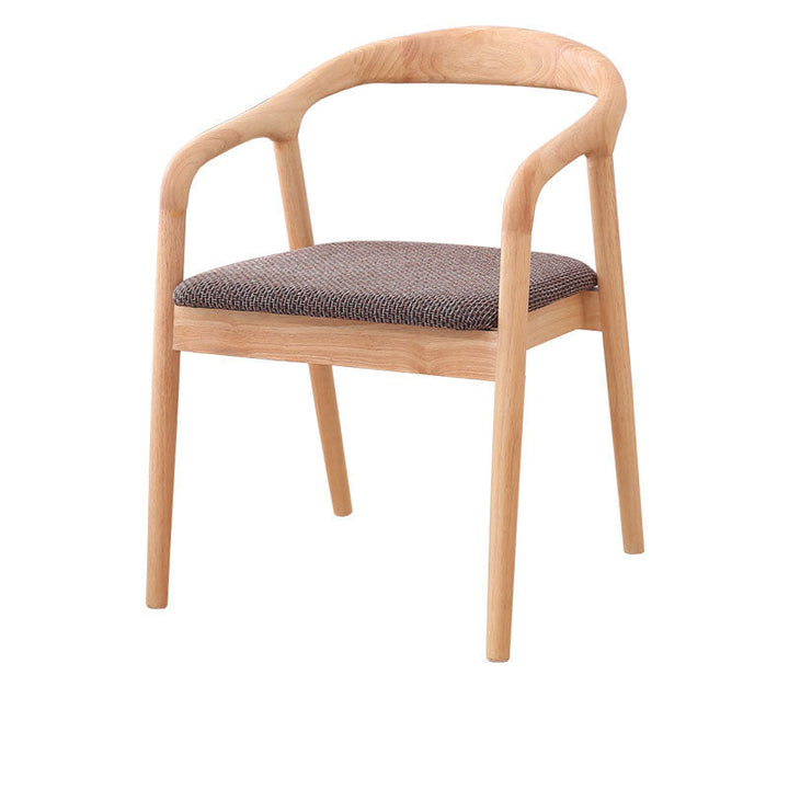 Moderner minimalistischer Esszimmerstuhl mit gebogenem Rahmen aus Kautschukholz, Baumwoll-Leinen-Bezug, Rückenlehne und Armlehnen für das Esszimmer 