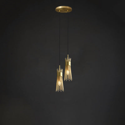 Zeitgenössische kreative Bambusstock-Zylinder-Kupfer 1/2 Lichter Pendelleuchte für Schlafzimmer 