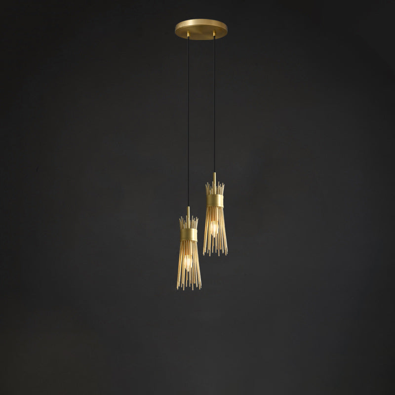 Zeitgenössische kreative Bambusstock-Zylinder-Kupfer 1/2 Lichter Pendelleuchte für Schlafzimmer 