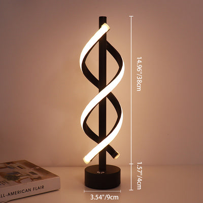 Zeitgenössische nordische Doppelspirale, die Eisenstreifen LED-Tischlampe für Schlafzimmer umwickelt