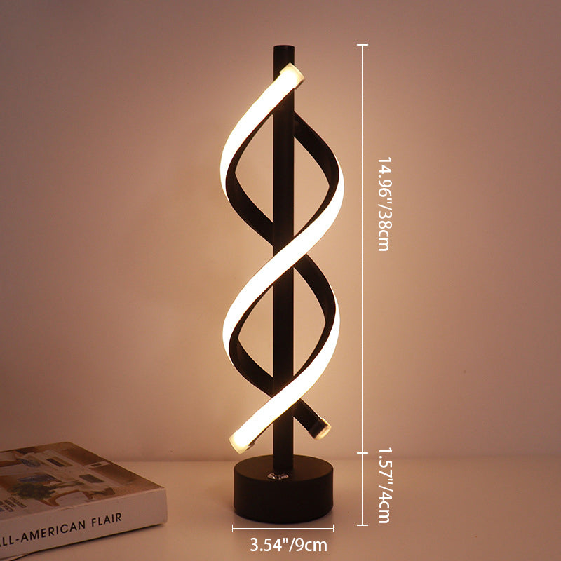 Zeitgenössische nordische Doppelspirale, die Eisenstreifen LED-Tischlampe für Schlafzimmer umwickelt