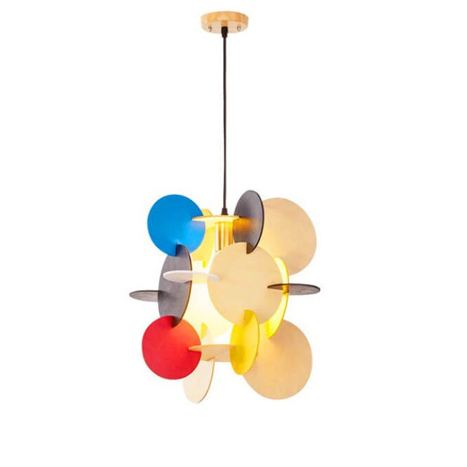 Nordic Creative Round Building Blocks Solid Wood 1-Light Pendant Light