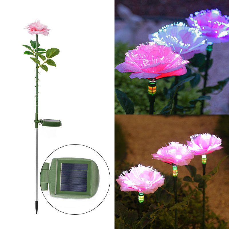 Contemporary Creative Solar Stainless Steel Fabric Rose LED Outdoor Ground Plug Light For Garden