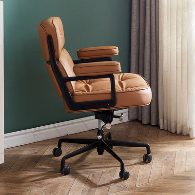 Moderner minimalistischer quadratischer Halbkreis-gepolsterter Leder-Hardware-Schreibtischstuhl mit Rückenlehne und Armlehne für das Home Office 