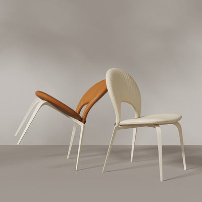Contemporáneo Nórdico Redondo Tapizado en Cuero Sintético Patas de Acero al Carbono Silla de Comedor Respaldo Sin Brazos Para Comedor 