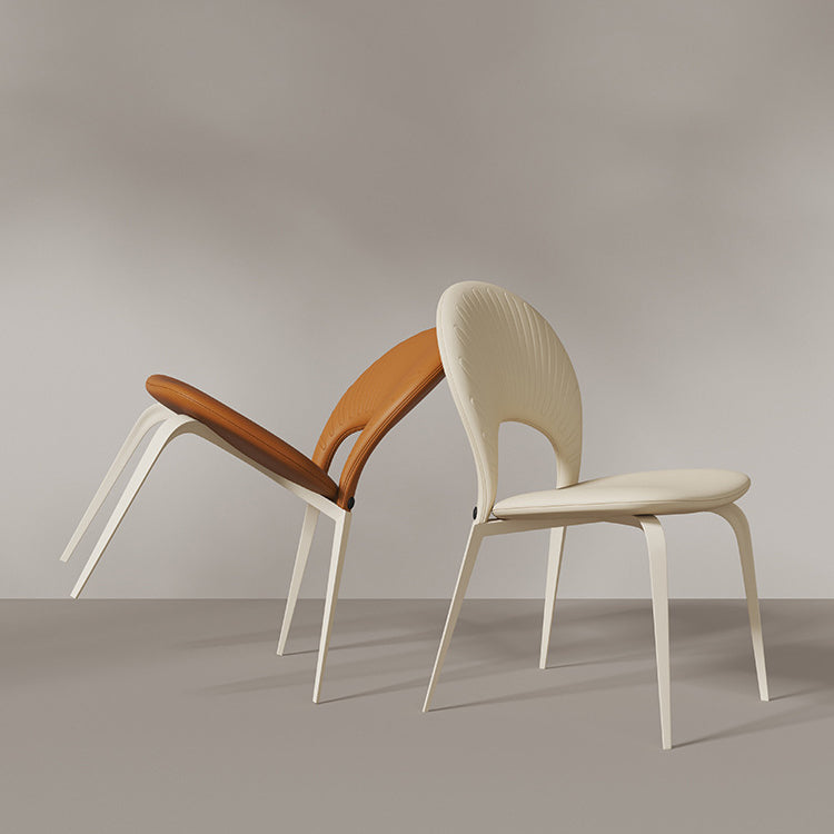 Contemporáneo Nórdico Redondo Tapizado en Cuero Sintético Patas de Acero al Carbono Silla de Comedor Respaldo Sin Brazos Para Comedor 