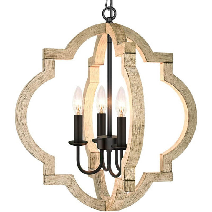 Industrial Creative Four-Sided Ring Candle Holder Iron Solid Wood 4-Light Pendant Light