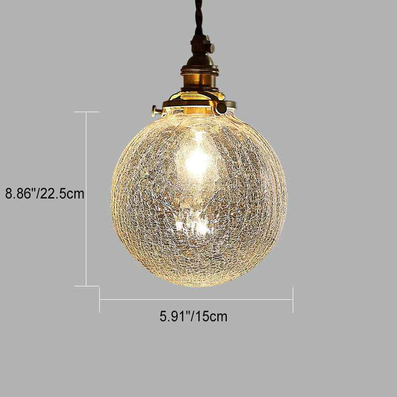 Traditional Vintage Round Crackle Glass Brass Iron 1-Light Pendant Light for Living Room