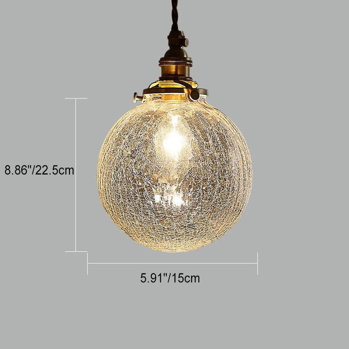 Traditional Vintage Round Crackle Glass Brass Iron 1-Light Pendant Light for Living Room