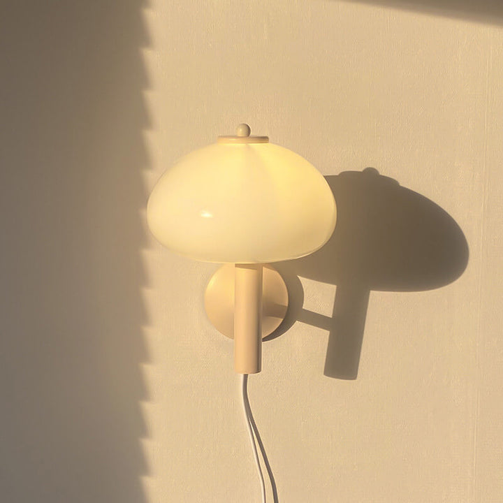 Contemporary Nordic Milk White Iron Glass Dome Mushroom 1-Light Wall Sconce Lamp For Bedroom