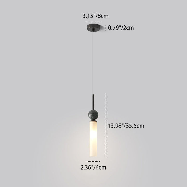 Modern Simplicity Marble Copper Cylinder 1-Light Pendant Light For Bedroom