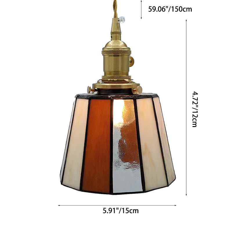 Lustre suspendu traditionnel vintage en laiton, verre, cylindre quadripartite, corne, treillis, à 1 lumière pour salle à manger 