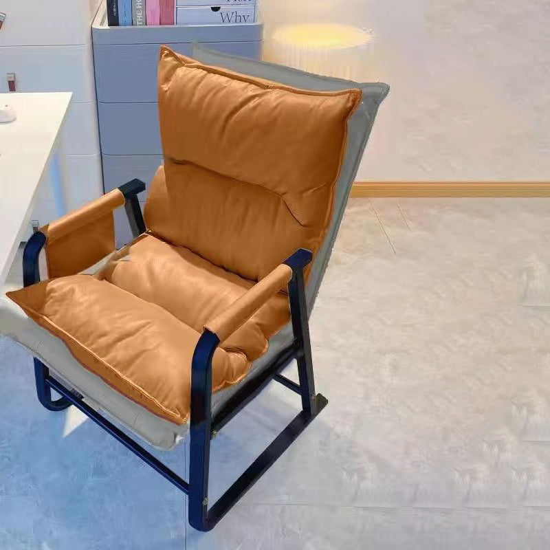 Moderner minimalistischer rechteckiger Leder-Stahlstuhl mit Rückenlehne und Armlehne für das Wohnzimmer 