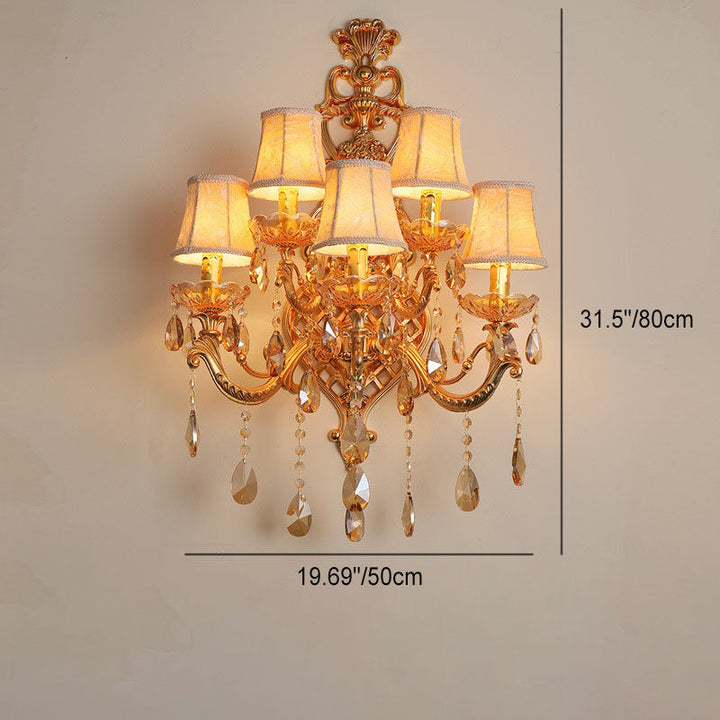 Applique Murale à 5 Lumières en Cristal de Verre avec Matériel en Or Traditionnel Européen pour Salon 