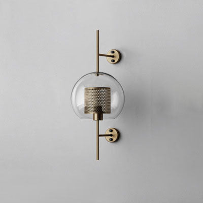 Zeitgenössische Wandlampe mit industriellem Eisenrahmen und kugelförmigem Glasschirm, 1-Licht für Schlafzimmer 