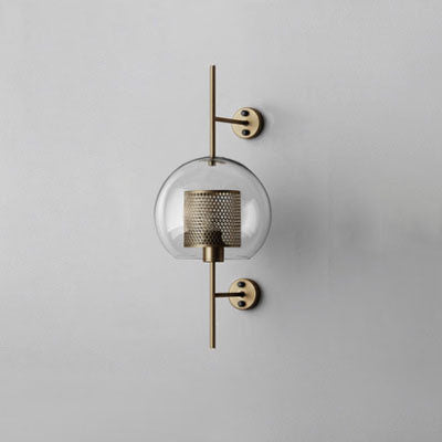 Contemporary Industrial Iron Finish Frame Spherical Glass Shade 1-Light Wall Sconce Lamp For Bedroom