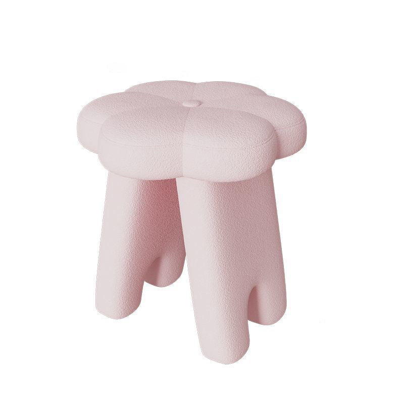 Modern Art Deco Floral Square Sherpa Fabric Wood Vanity Stool Backless Armless For Bedroom