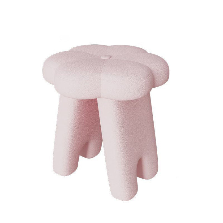 Modern Art Deco Floral Square Sherpa Fabric Wood Vanity Stool Backless Armless For Bedroom