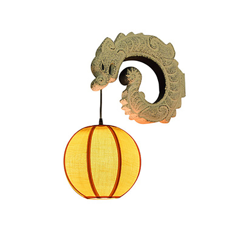 Abat-jour en tissu classique chinois traditionnel avec lanterne, design de dragon volant sculpté en résine, applique murale à 1 lumière pour salon 