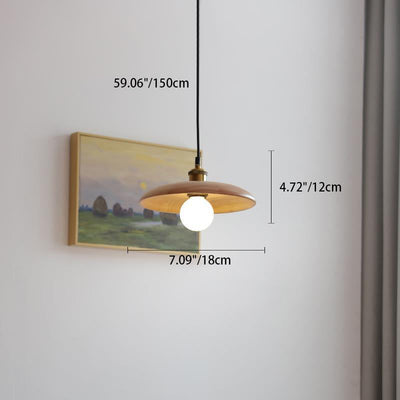Lámpara Colgante de 1 Luz de Madera Original con Disco Metálico Japonés Tradicional para Sala de Estar 