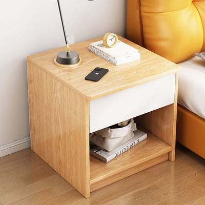Table de chevet moderne minimaliste à dessus carré en panneau haute densité avec 1 tiroir pour chambre 