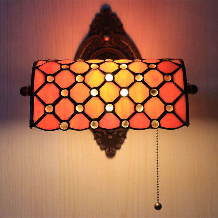 Traditional Tiffany Lucite Beads Stained Glass 1-Light Wall Sconce Lamp For Bedroom