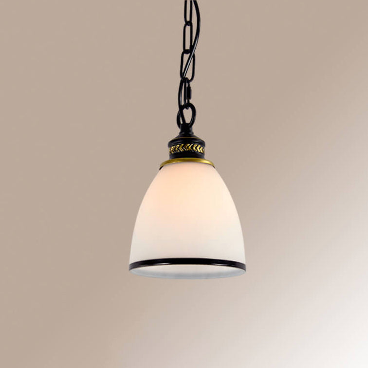 Traditionelle 1-flammige Pendelleuchte aus Eisen mit kegelförmigem Schirm aus satiniertem Glas im europäischen Stil für Wohnzimmer &amp; Schlafzimmer 