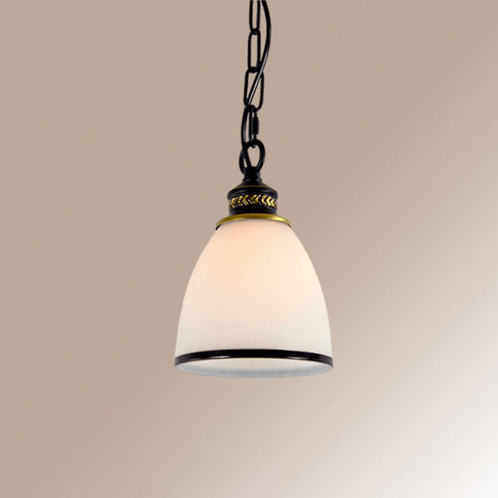 Traditionelle 1-flammige Pendelleuchte aus Eisen mit kegelförmigem Schirm aus satiniertem Glas im europäischen Stil für Wohnzimmer &amp; Schlafzimmer 