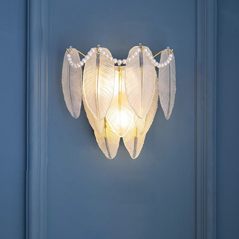 Lámpara Aplique de Pared de 1 Luz de Hierro y Vidrio con Pluma Creativa Contemporánea para Dormitorio 