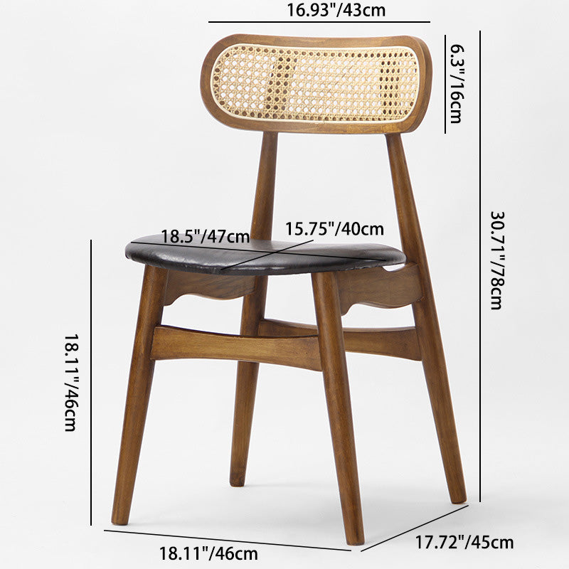 Chaise de salle à manger traditionnelle japonaise en simili cuir carré avec dossier et pieds évasés en bois pour salle à manger 