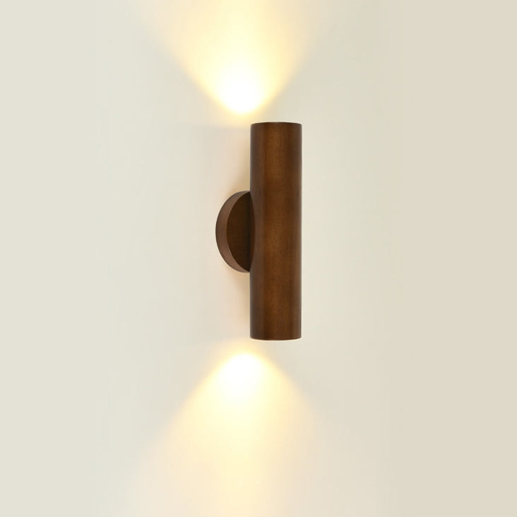 Applique murale LED en bois de caoutchouc cylindrique japonais traditionnel pour chambre à coucher 
