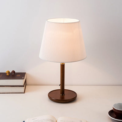 Traditionelle Vintage Plissee Stoff Schatten Holz Basis 1-Licht Tisch Lampe für Schlafzimmer 