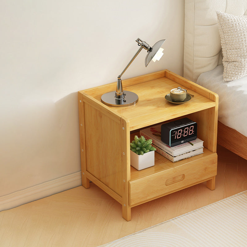 Table de nuit moderne minimaliste rectangulaire en bambou à densité de panneau 1/3 tiroir pour chambre 