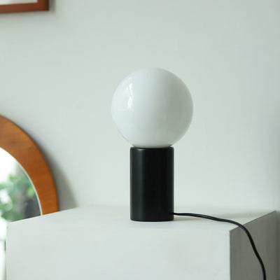 Lampe de table moderne minimaliste en verre cylindre boule ronde en bois massif à 1 lumière pour chambre 