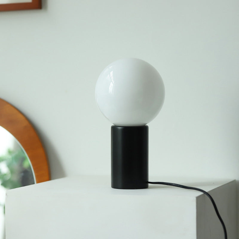 Lampe de table moderne minimaliste en verre cylindre boule ronde en bois massif à 1 lumière pour chambre 
