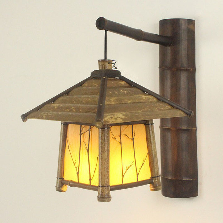 Applique murale rustique traditionnelle en bambou à 1 lumière pour patio extérieur 
