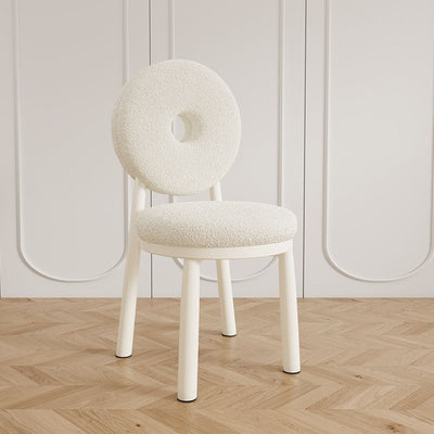 Chaise de salle à manger contemporaine en laine d'agneau nordique en acier au carbone avec dossier en éponge ronde pour salle à manger 