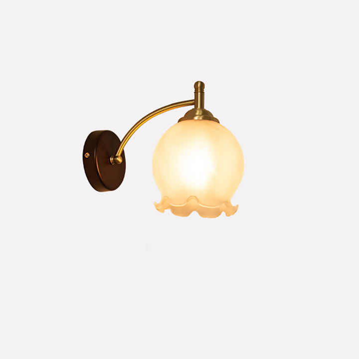 Traditional French Ceramic Glass Flower Shade Solid Wood Base 1-Light Wall Sconce For Living Room