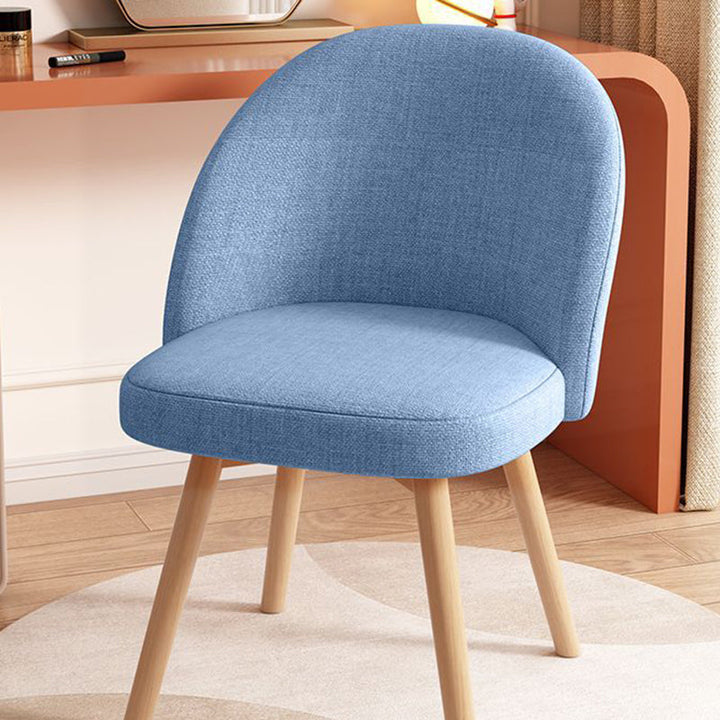Contemporary Nordic Curved Linen Sherpa Fabric Upholstered Beech Wood Legs Vanity Stool Backrest For Bedroom