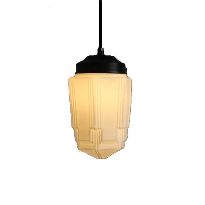 Traditional European White Hardware Glass Geometric Jar 1-Light Pendant Light For Living Room