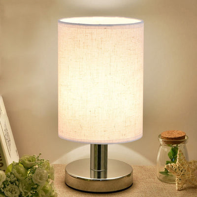 Moderne Art Deco Runde Hardware Stoff 1-Licht Tischlampe für Schlafzimmer 